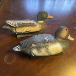 Vintage Flambeau Duck Decoy Male & Female Pair Mallard 14" Hunting Shotgun Float